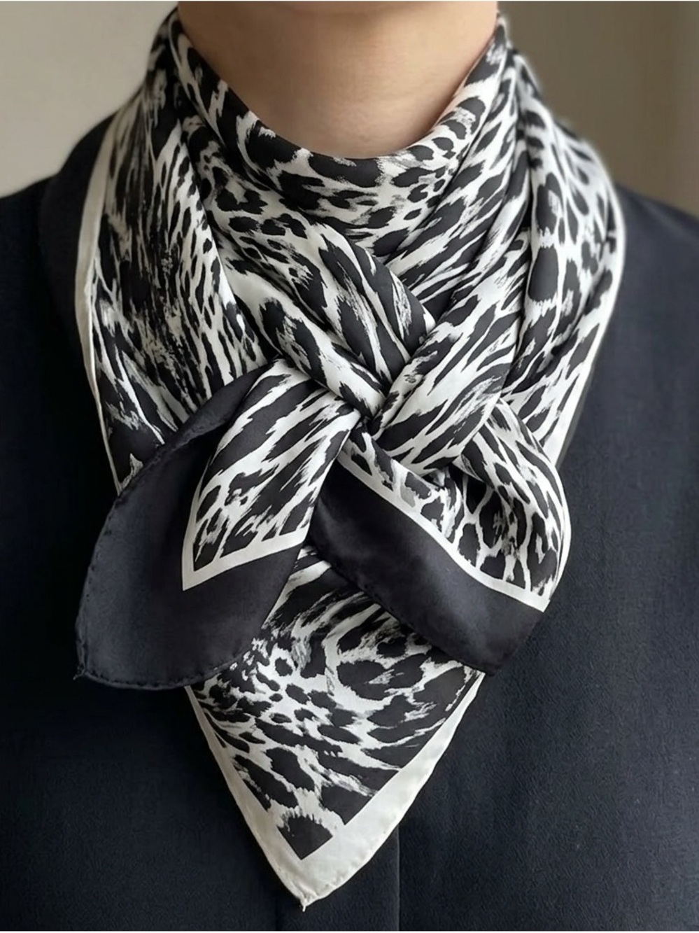 NY&C Large 32" Monochromatic Silk Animal Print Square Scarf